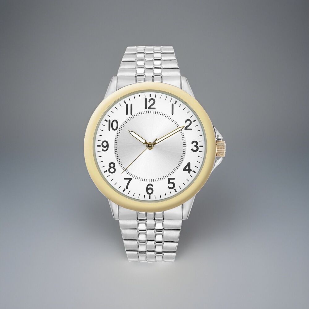 George Mens Two-Tone Expansion Bracelet Watch-Silver/Gold Tone Case-New In Box